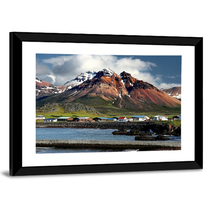 East Fjords Harbor Village Wall Art as a framed print