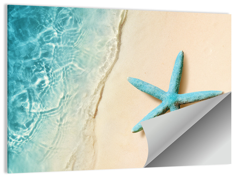 Blue Starfish on Sandy Beach Wall Art