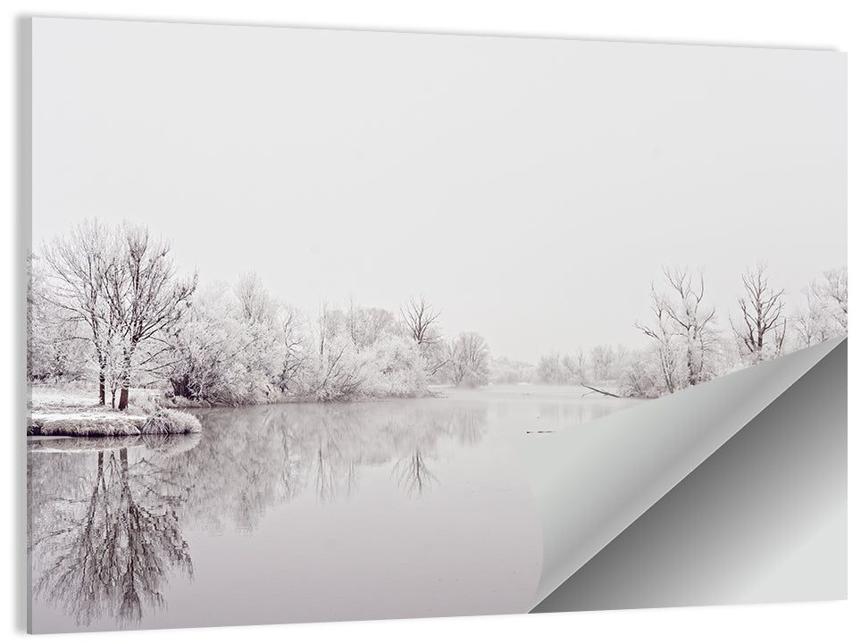 Frozen River Reflection in Winter Fog Wall Art