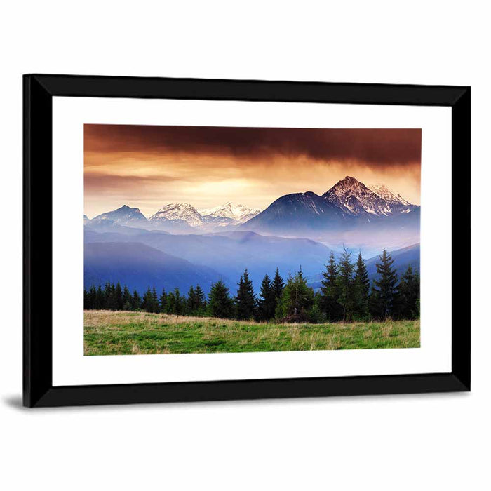 Austrian Mountain Peaks at Dusk Wall Art as a framed print