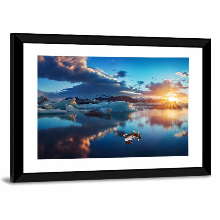 Jokulsarlon Sunrise Reflection Wall Art as a framed print