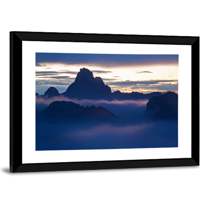 Dolomites Sunrise Silhouette Wall Art as a framed print
