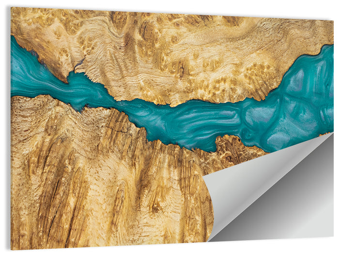 Burled Wood River with Teal Resin Wall Art as a poster print