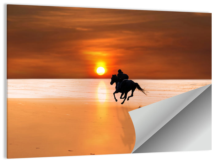 Horse and Rider at Sunset Wall Art as a poster print