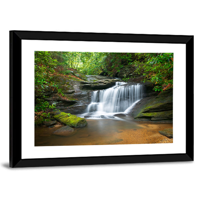Blue Ridge Mossy Waterfall Wall Art as a framed print