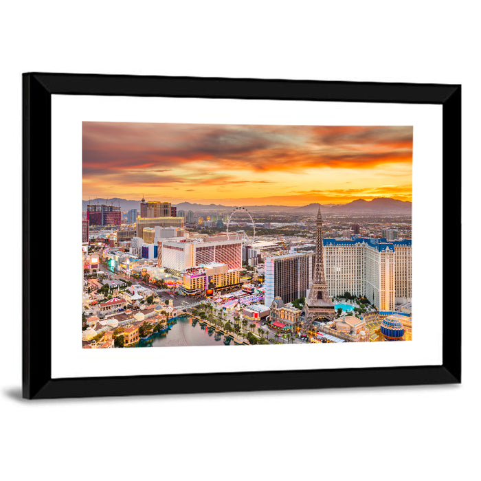 Las Vegas Strip Sunset Cityscape Wall Art as a framed print