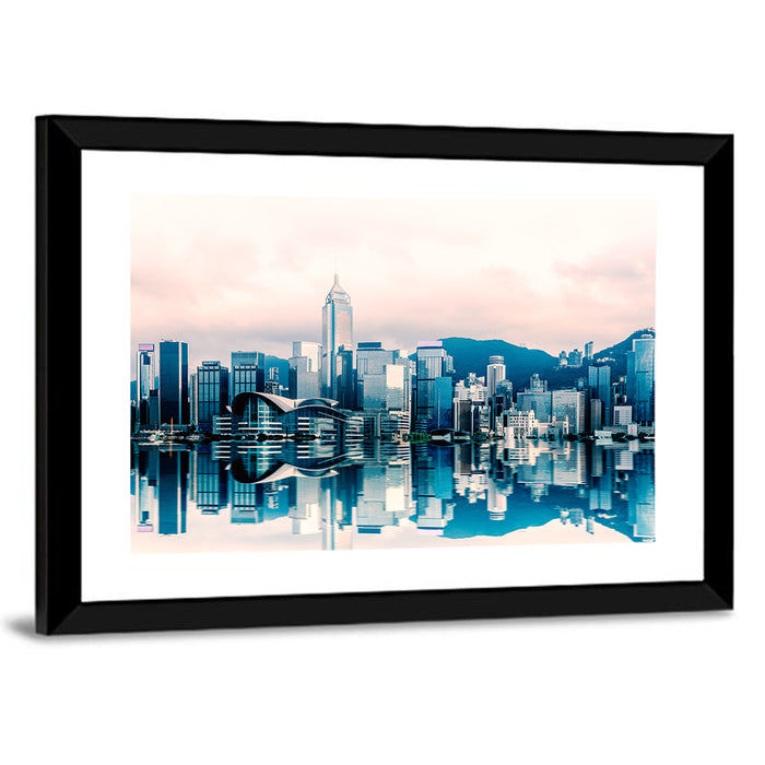 Victoria Harbour Sketch at Dusk Wall Art as a framed print