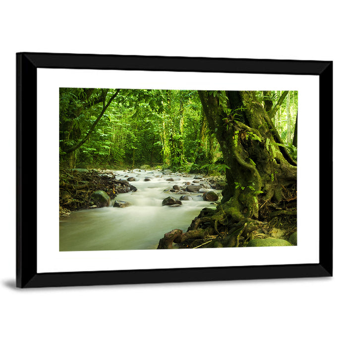 Emerald Rainforest River Wall Art as a framed print