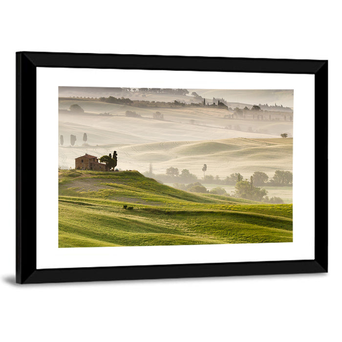 Foggy Tuscany Wall Art as a framed print