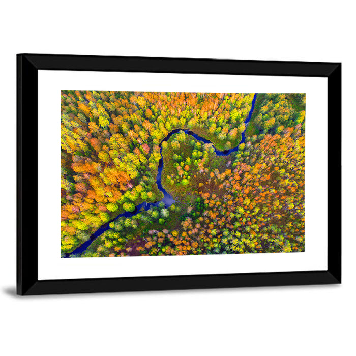 Winding Autumn River Wall Art as a framed print