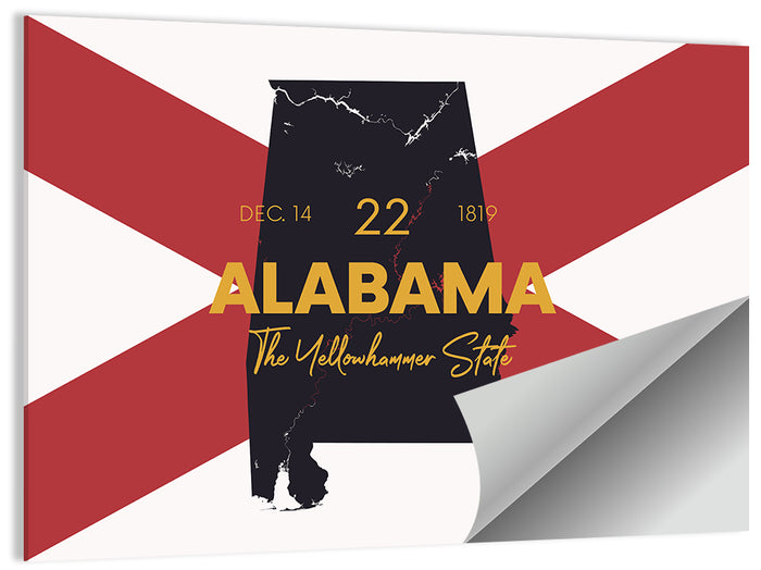 Alabama Map Over State Flag Wall Art as a poster print