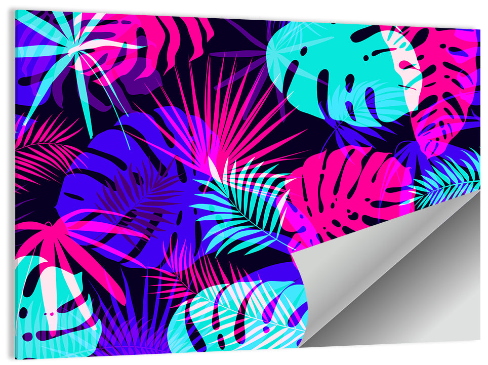 Neon Tropical Leaves Wall Art