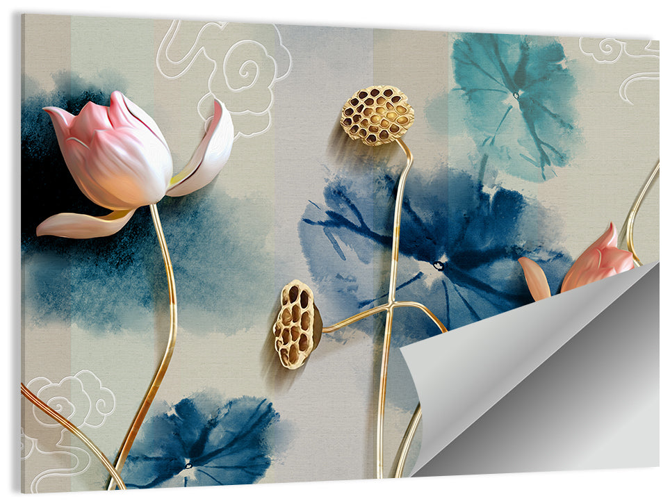 Blue Lotus Botanical Backdrop Wall Art