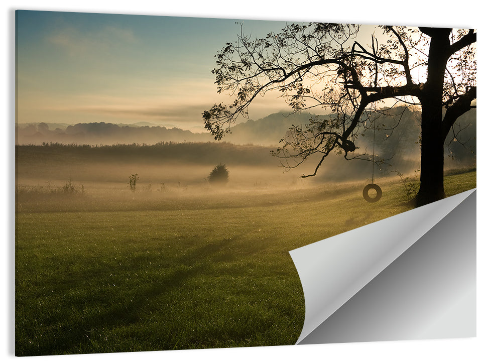 Tire Swing in Morning Mist Wall Art