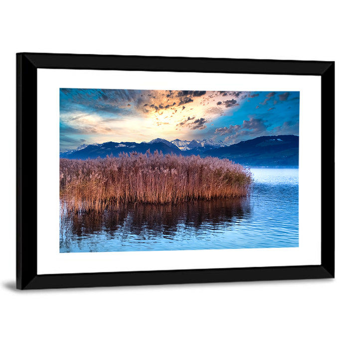 Lake Obersee Reeds at Dusk Wall Art as a framed print