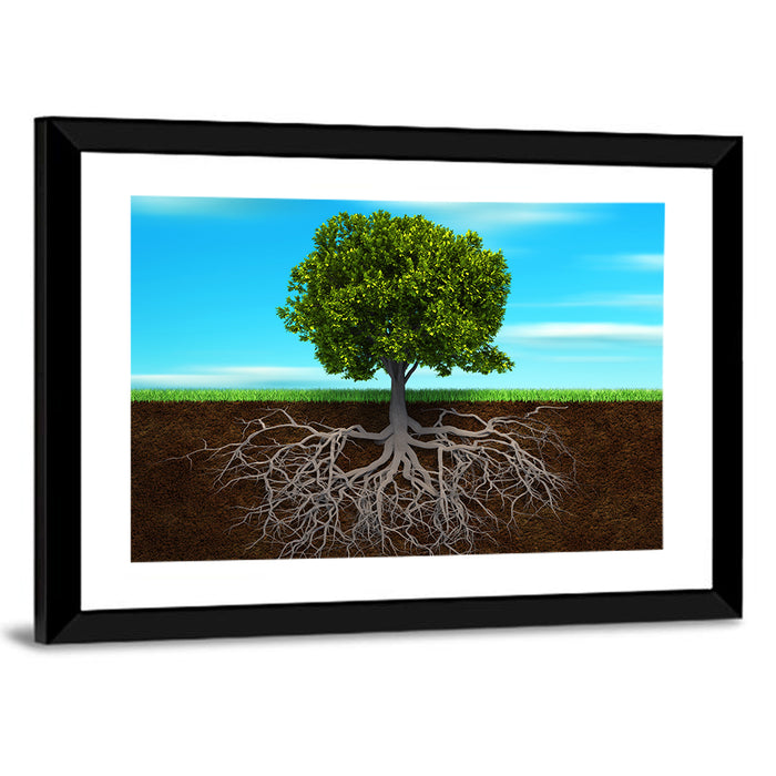 Tree Roots Cross-section Illustration Wall Art as a framed print