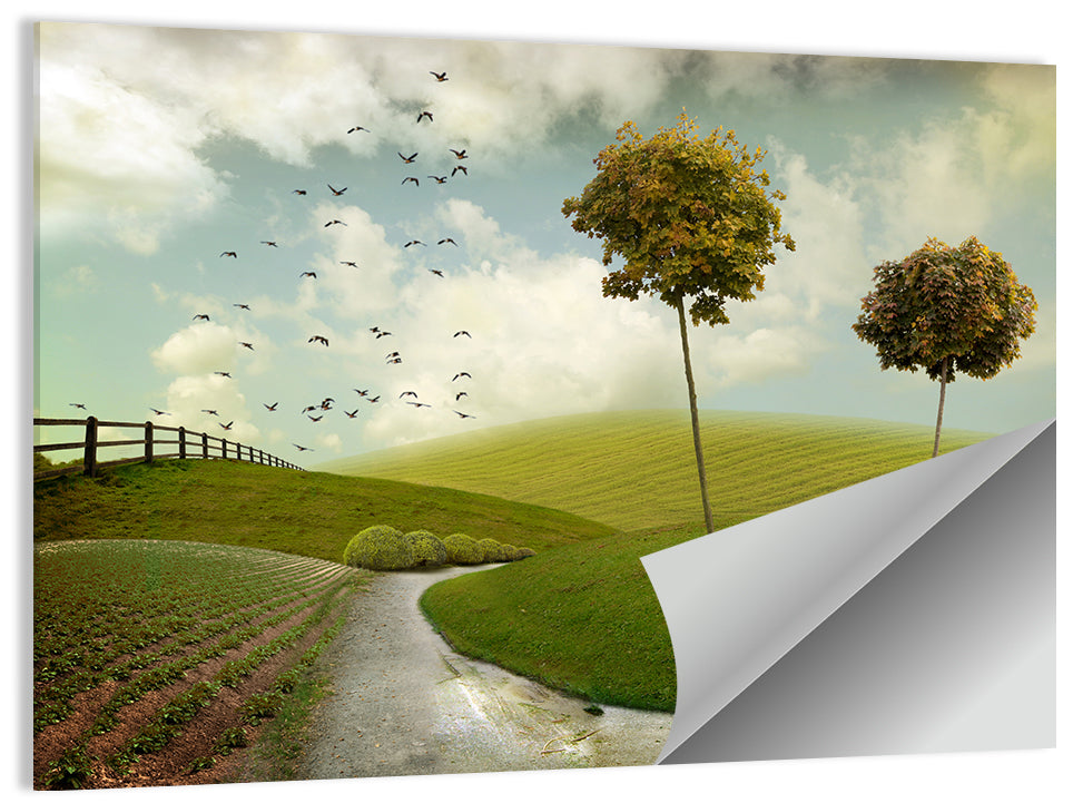 Serene Green Hills Pathscape Wall Art