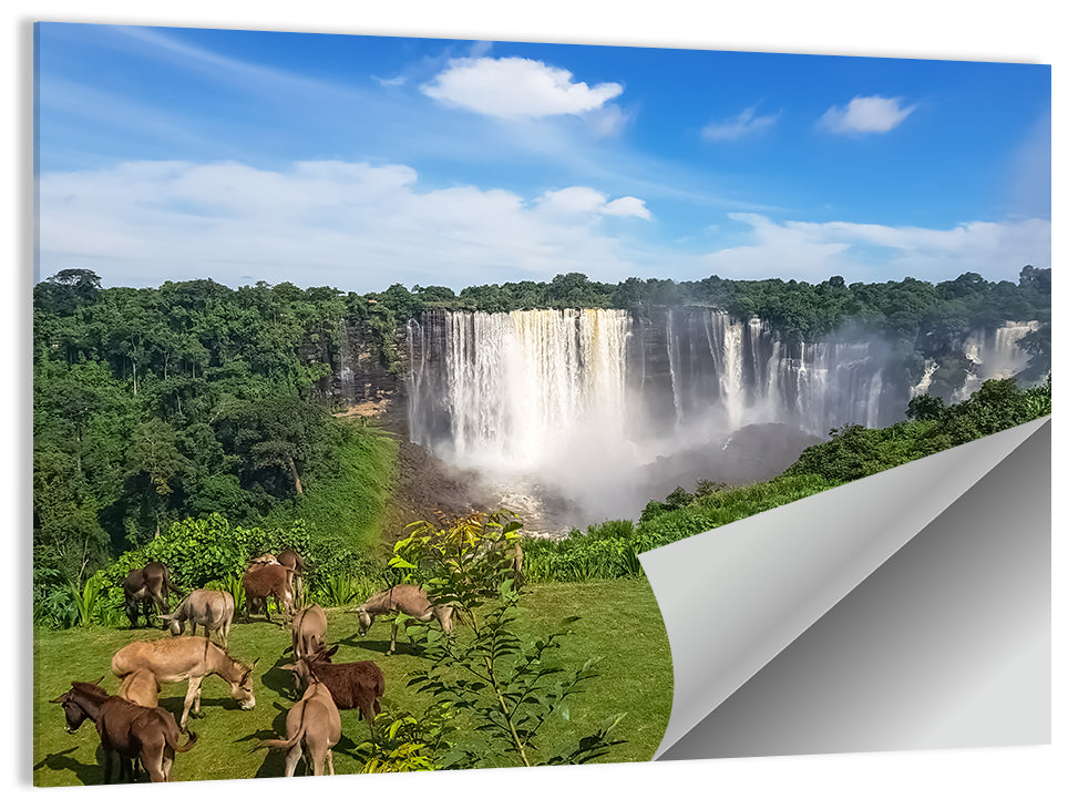 Kalandula Falls and Grazing Donkeys Wall Art