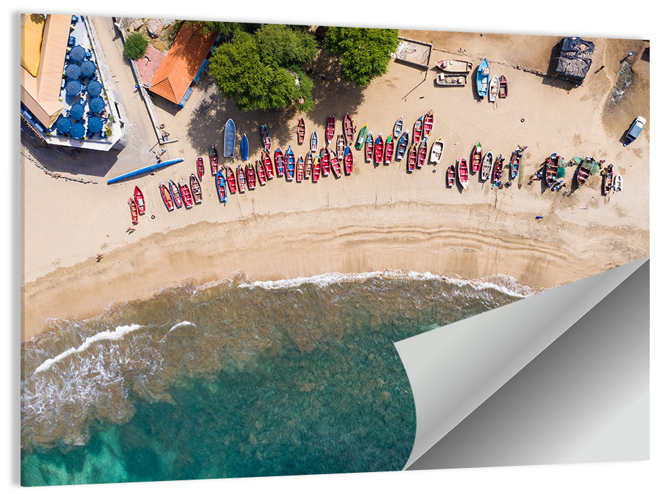 Aerial Tarrafal Beach Fishing Boats Wall Art