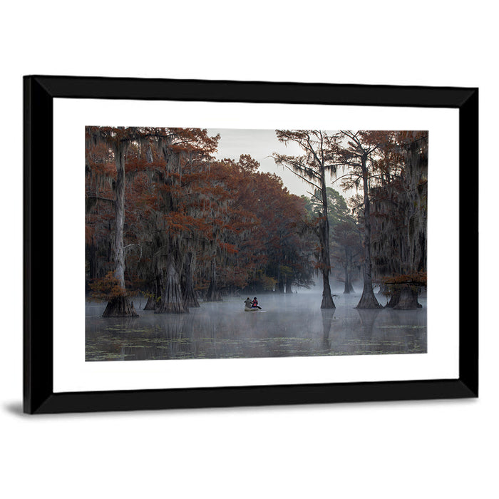 Caddo Lake Morning Mist Wall Art as a framed print
