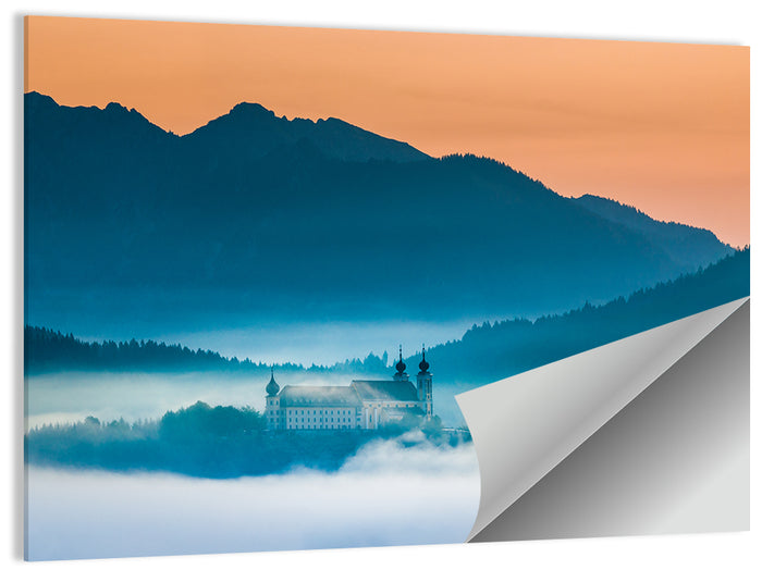 Benediktbeuern Abbey in Morning Fog Wall Art as a poster print