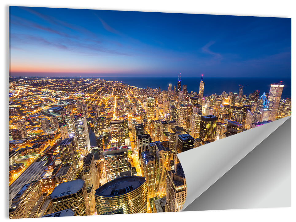 Aerial Chicago Nightscape Wall Art