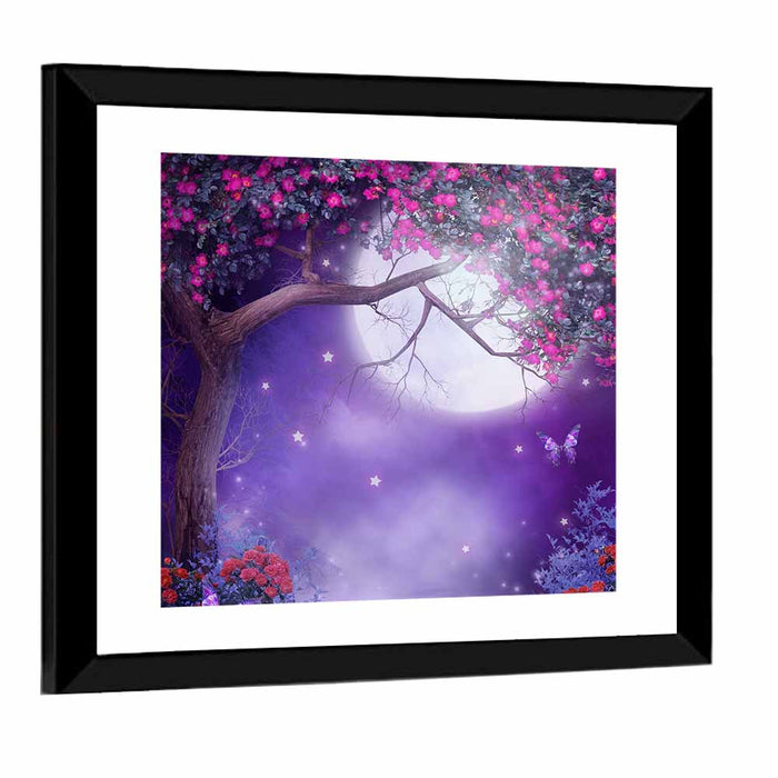 Moonlit Fantasy Rose Tree Wall Art as a framed print