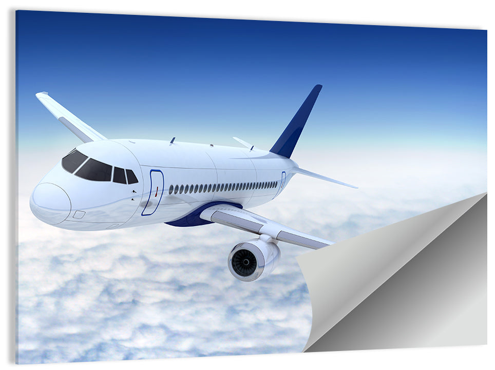 Commercial Jet Above Clouds Wall Art
