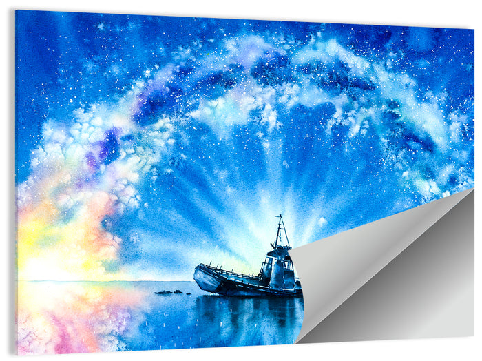 Shipwreck Under Milky Way Wall Art as a poster print