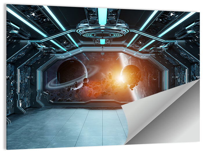 Space Station View with Ringed Planet Wall Art as a poster print