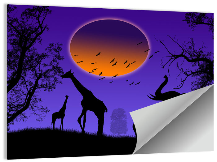 Sunset Savannah Silhouette Wall Art as a poster print