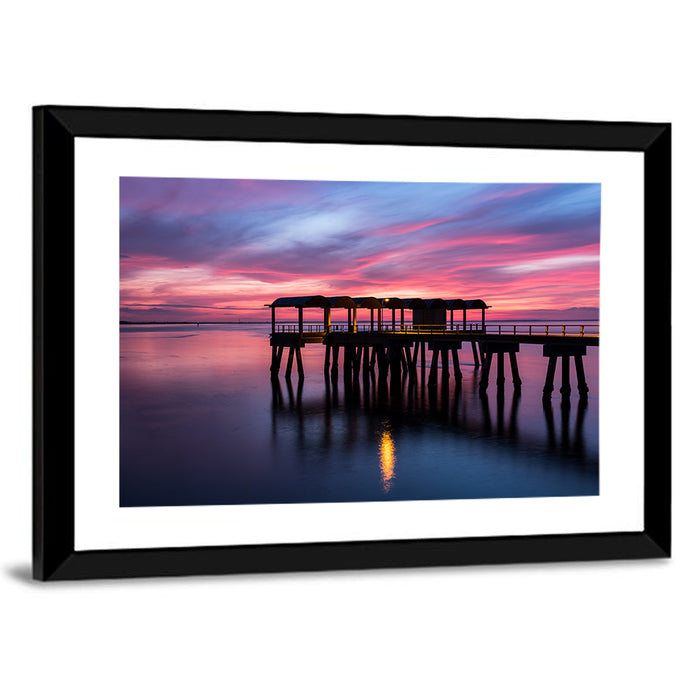 Jekyll Island Dusk Pier Wall Art as a framed print