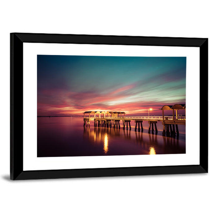 Jekyll Island Pier at Dusk Wall Art as a framed print