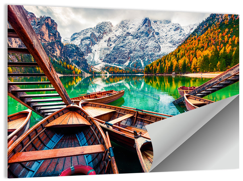 Braies Lake Wooden Stairs and Seekofel Mount Wall Art
