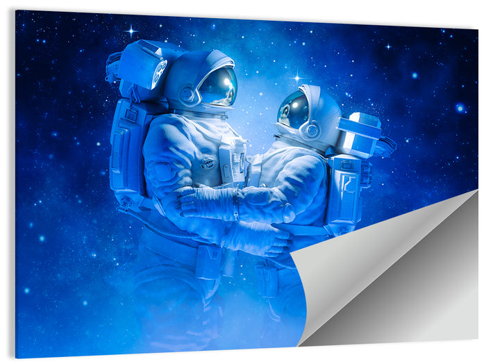 Astronaut Couple in Space Wall Art as a poster print