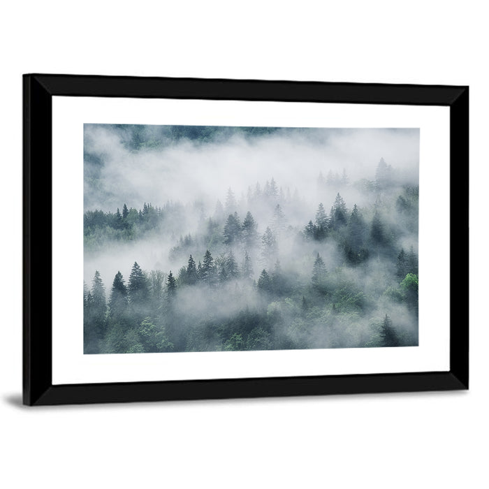 Misty Mountain Forest Wall Art as a framed print
