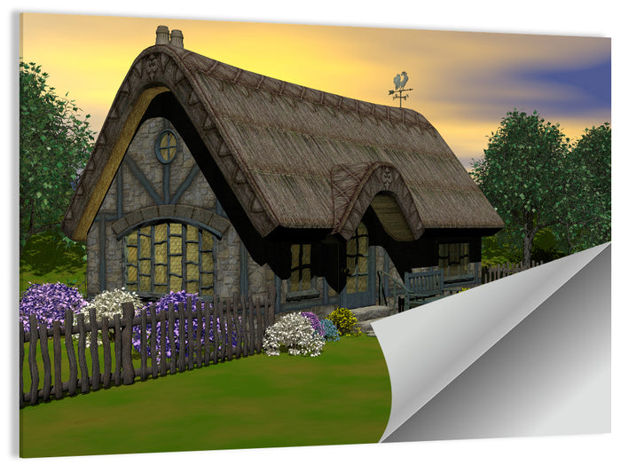 Country Cottage with Thatched Roof Wall Art as a poster print