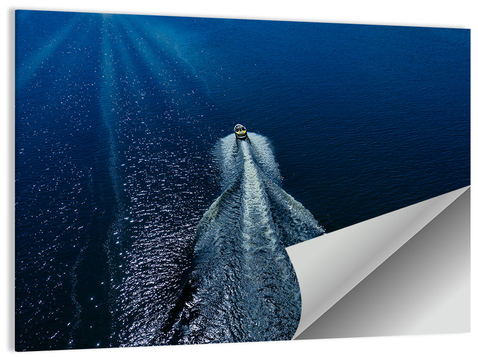 Aerial Boat Over Deep Blue Water Wall Art
