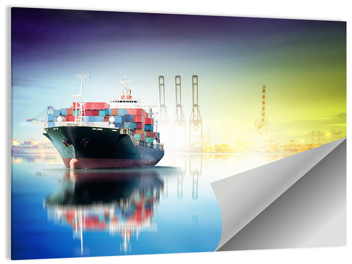 Harbor Cargo Ship with Reflection Wall Art as a poster print