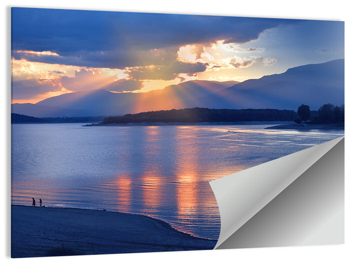 Lake Sunset with Silhouettes Wall Art as a poster print