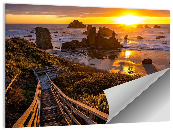 Bandon Beach Sunset Staircase Wall Art as a poster print