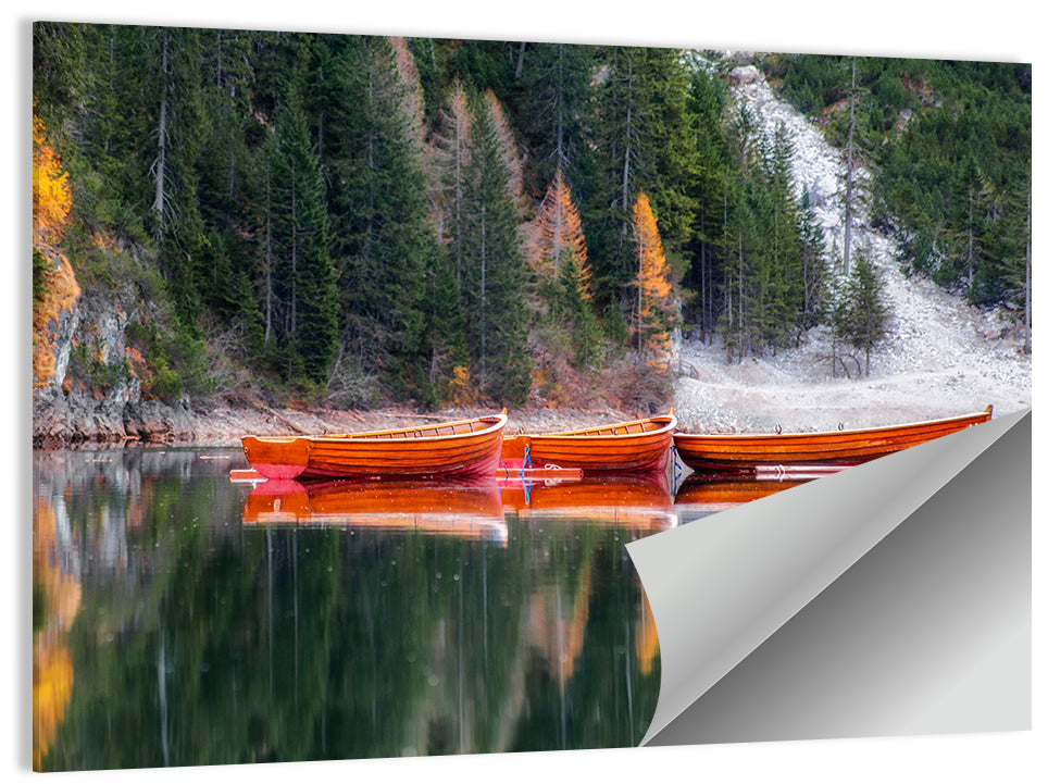 Autumn Rowboats on Mountain Lake Wall Art
