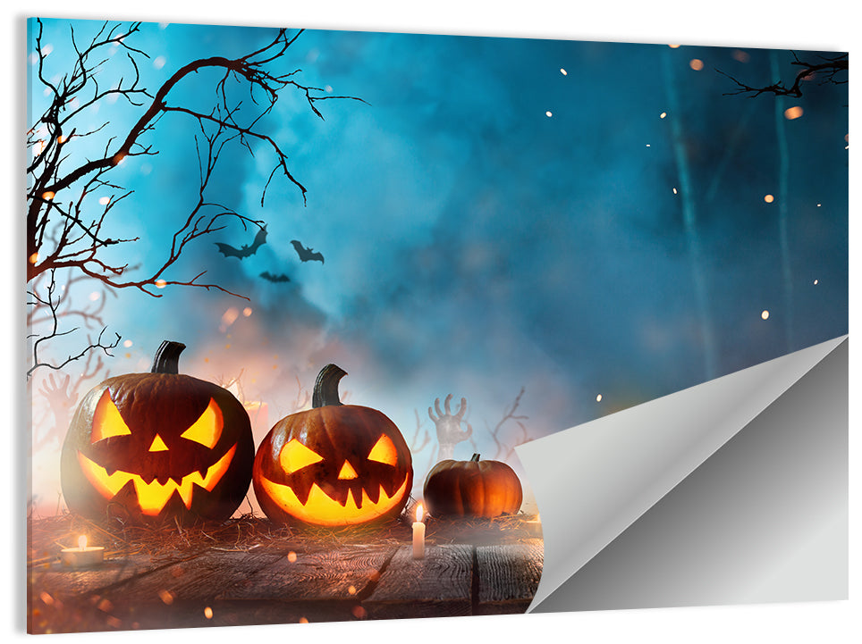 Foggy Halloween Pumpkins Wall Art