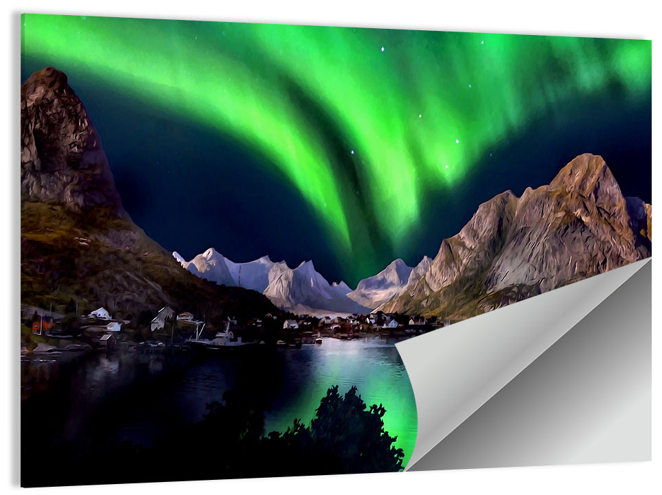 Northern Lights Over Snow Capped Mountains Wall Art