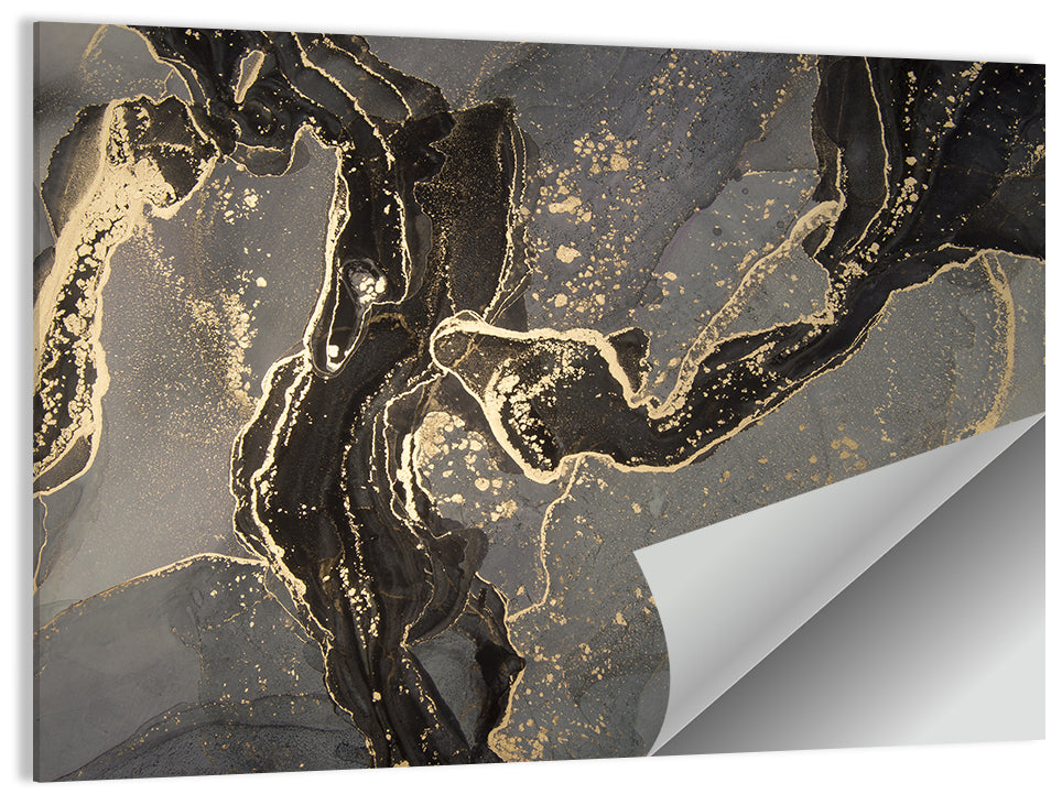 Black and Gold Marbled Abstract Wall Art