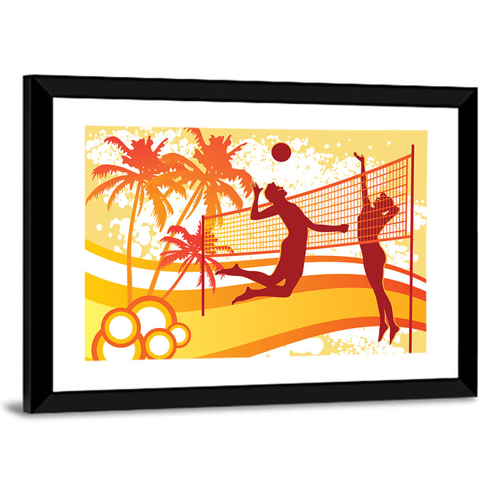 Beach Volleyball Silhouette Wall Art as a framed print