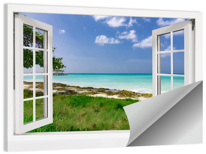 Gazebo on Pier Over Turquoise Ocean Wall Art as a poster print