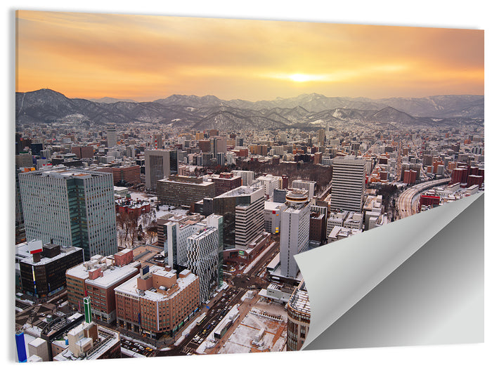 Sapporo Station Skyline at Golden Hour Wall Art as a poster print