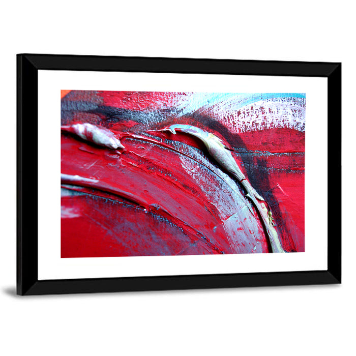 Crimson Impasto Motion Wall Art as a framed print
