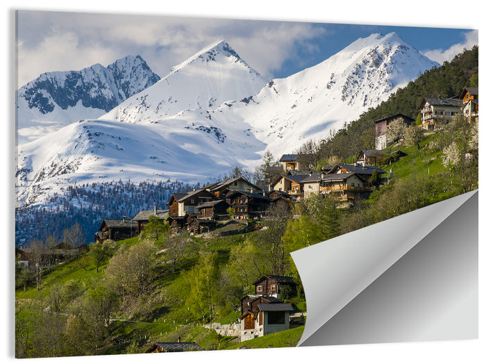 Saas-fee Alpine Village in Spring Wall Art as a poster print